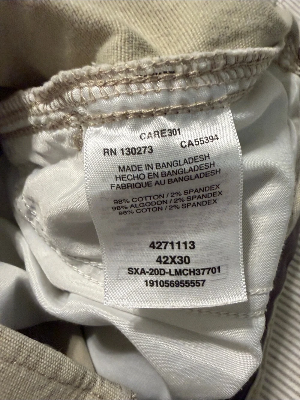 Lee Extreme Comfort Men's Khaki Cargo Pants Straight Fit 42x30 Stretch